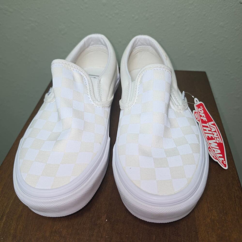 Vans Classic Slip-On Cream White Checkered Canvas Unisex Low Top Sneakers NWT